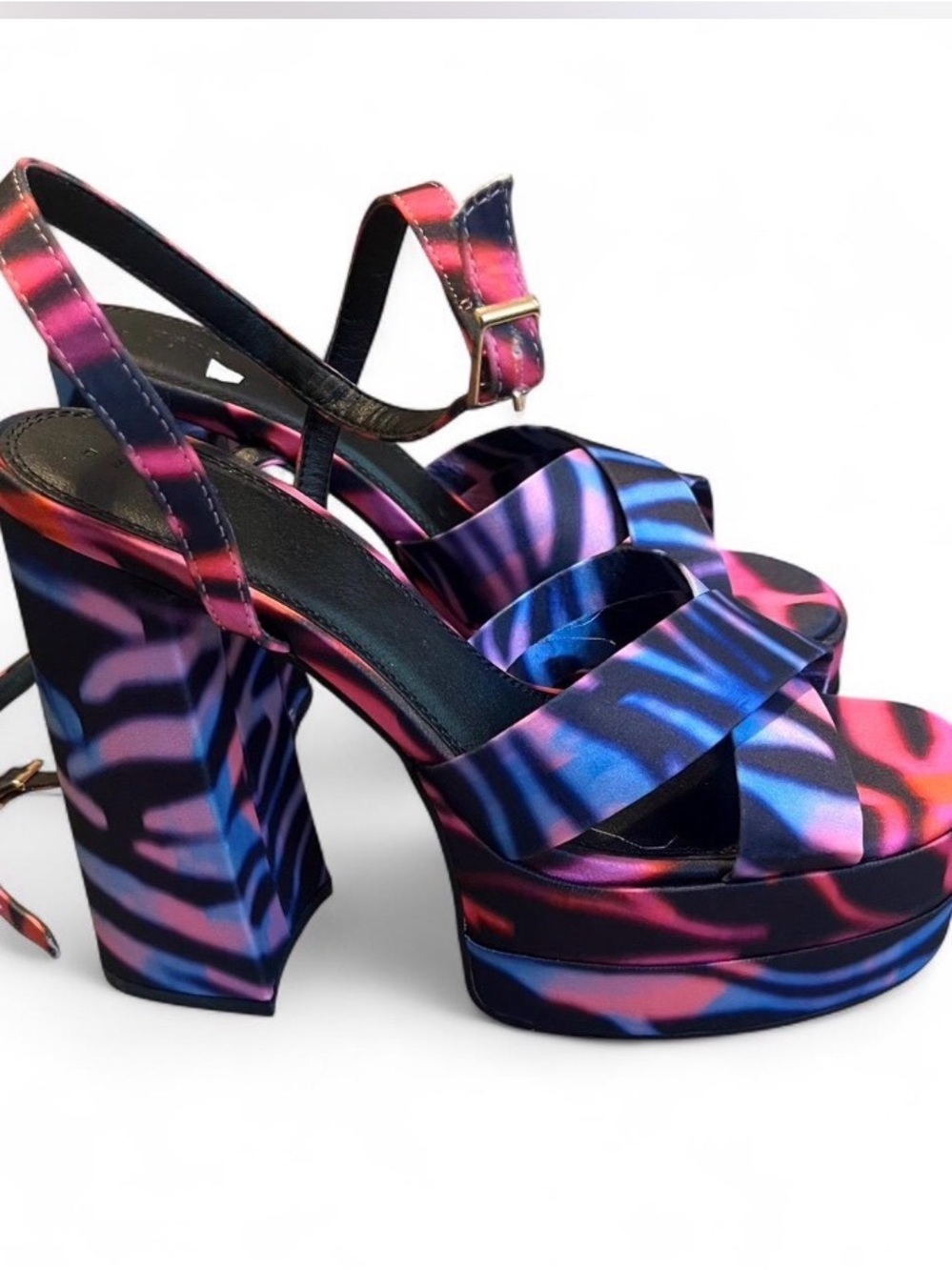 ASOS Pink and Blue Zebra-Print Platform Block Heels